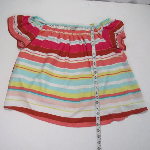 Belle + Sky Striped Multi Colors Off-The-Shoulder Loose Fit Blouse Top Size XL - Picture 5 of 7